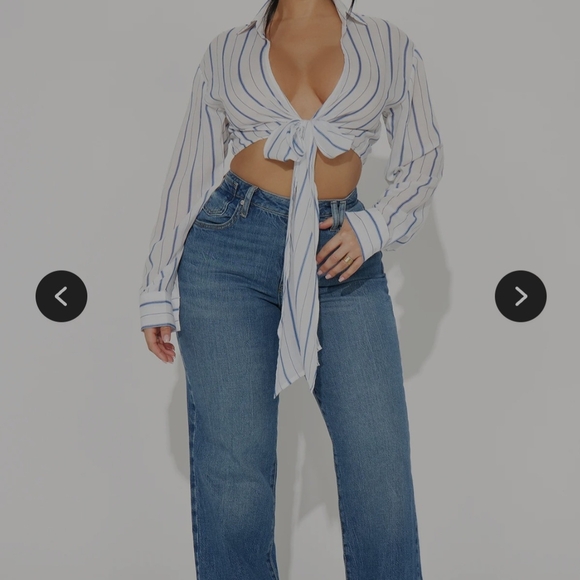 Fashion Nova Blue and White Striped Blouse Top - Picture 2 of 5